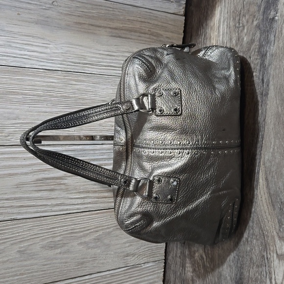 Michael Kors Altor Metallic Gray Leather Studded Top Handle Y2K Satchel - Picture 4 of 15